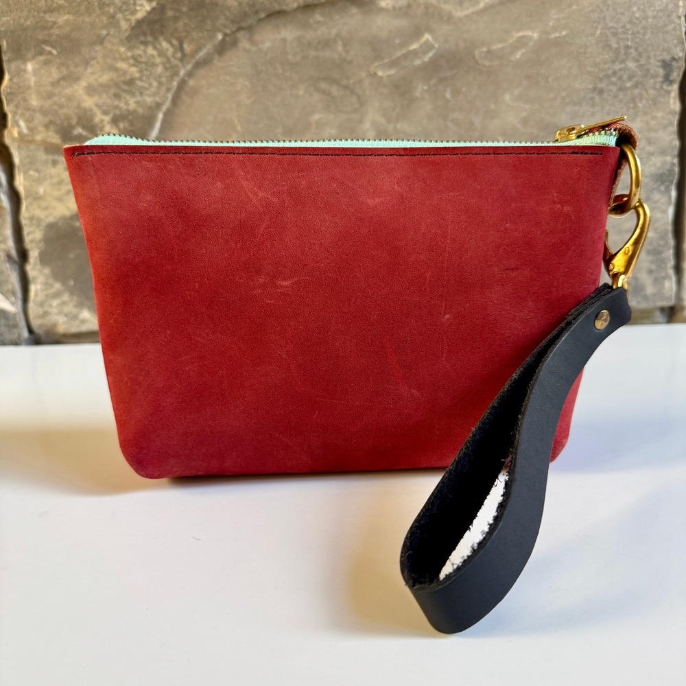 Handmade Wolf Leathers Mini Travel Case Red Nubuck Wristlet Zipper Artisan Boho